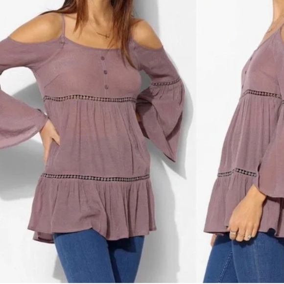 UO Staring At Stars Boho Purple Cold Shoulder Top - Picture 1 of 5